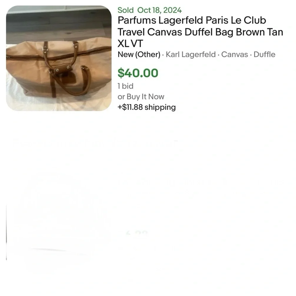 Parfums Lagerfeld Paris Le Club Travel Canvas Duffel Bag Brown Tan XL VT EUC